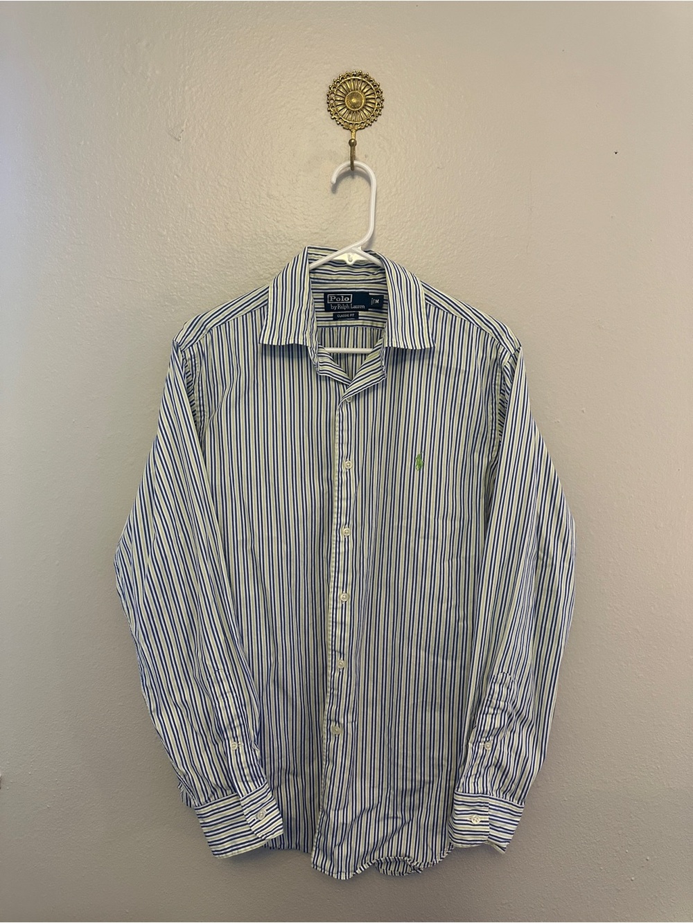 Ralph Lauren White Dress Shirt with Blue Pinstripes